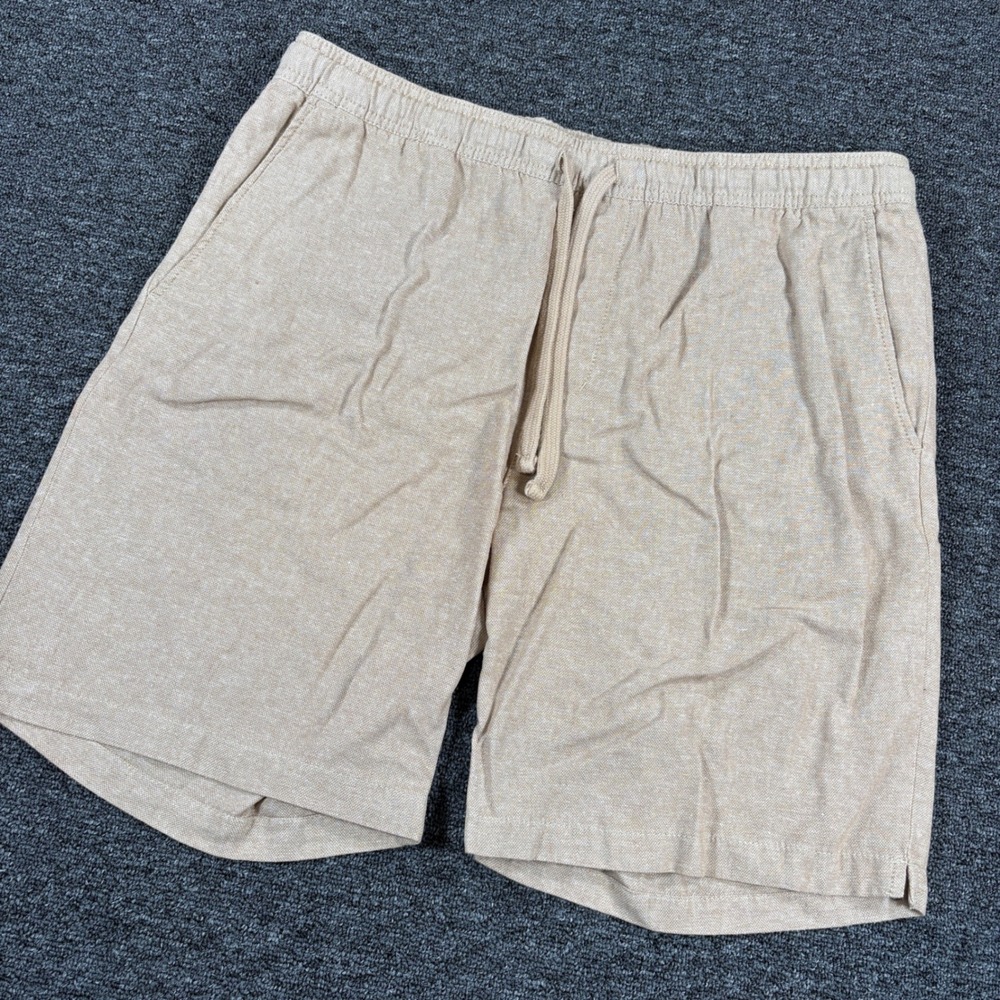 Banana Republic Deck Short Mens Large Tan Linen Blend Drawstring Casual 234